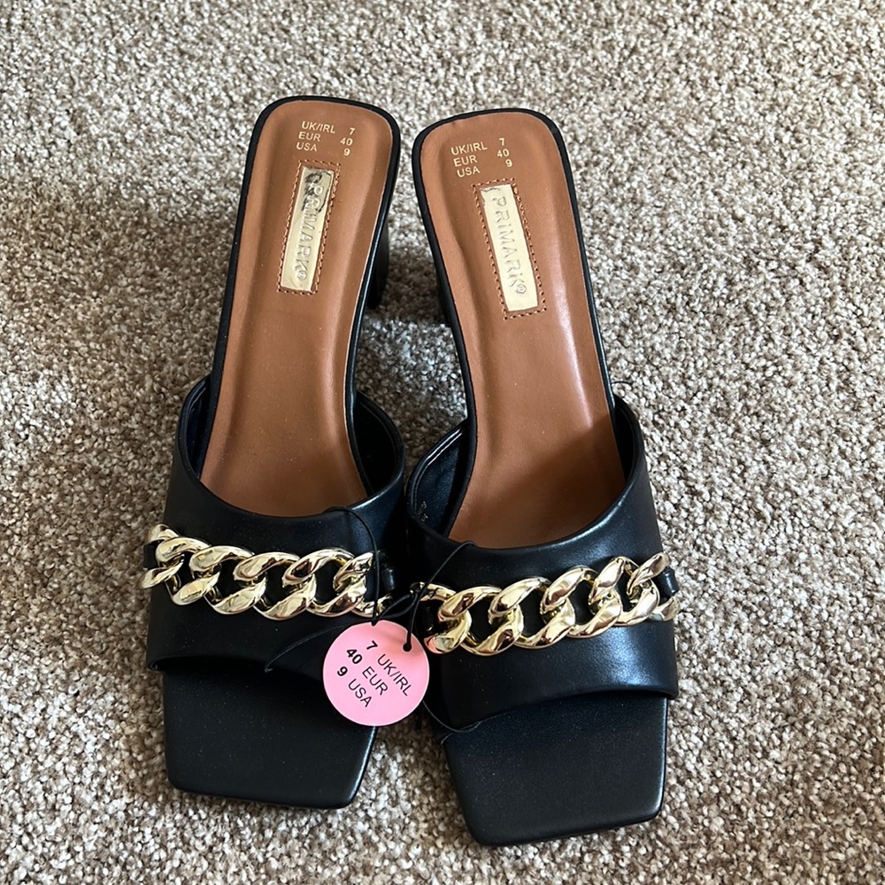 Primark mule heels black and gold- never worn